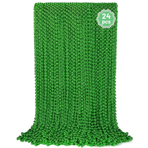 YAXINRUI 24 PCS St. Patricks Day Necklaces, Green Mardi Gras Christmas Bead Necklaces, 33" St. Patrick's Day Green Beads St. Patricks Day Accessories for Mardi Gras, St. Patricks Day Party Favors - color: Green, size: 24 Pcs