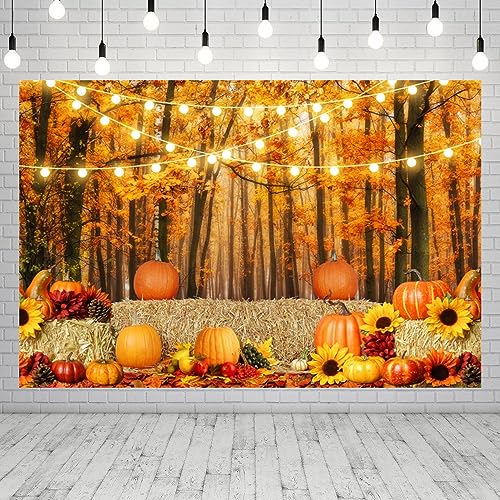 Thanksgiving Fall Backdrop for Photography 10x8ft Maple Forest Pumpkin Hay Photo Backdrop Autumn Thanksgiving Harvest Photoshoot Background Kids Baby Adult Fall Theme Party Birthday Banner - color: NSW09651
