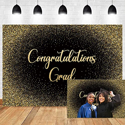 Graduation Backdrop Black and Gold Glitter Congrats Grad Backdrop Banner Class of 2026 Photo Backdrops School College Congratulations Graduation Party Decoration Photography Background 9x6ft - color: Black Gold, size: 9x6ft
