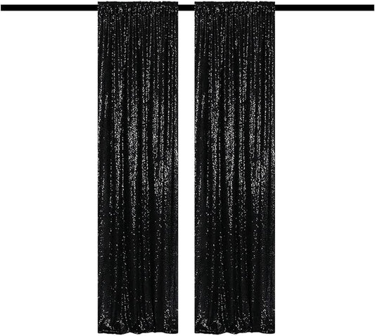 Black Sequin Backdrop Curtains Glitter Drapes 2FTx8FT 2 Panels for Wedding Birthday Party Decorations Bridal Baby Shower Party Supplies Sparkly Photography Background - color: Black, size: 2FTx8FT-2PCS