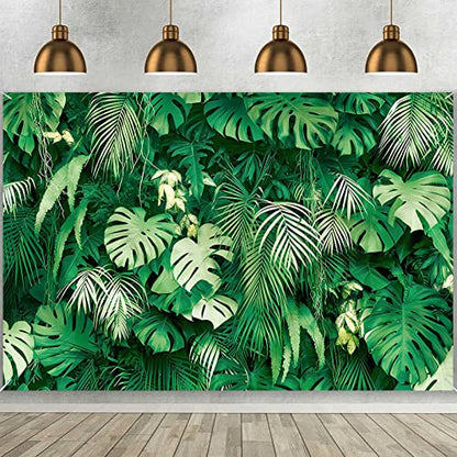 7x5FT Jungle Safari Plants Photo Background Hawaiian Luau Green Tropical Palm Leaves Picture Photography Backdrop Birthday Party Baby Shower Polyester Decorations Supplies Banner - size: 7X5FT