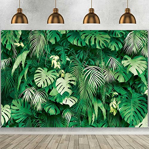 7x5FT Jungle Safari Plants Photo Background Hawaiian Luau Green Tropical Palm Leaves Picture Photography Backdrop Birthday Party Baby Shower Polyester Decorations Supplies Banner - size: 7X5FT