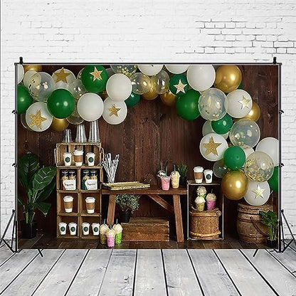 Coffee Photography Backdrop Rustic Brown Wood Coffee Shop Backdrop Balloons Coffees Ice Cream Party Background Balloon Stars Photography Background Kids Portrait Decor Backdrop Photo Studio Prop,8X6FT