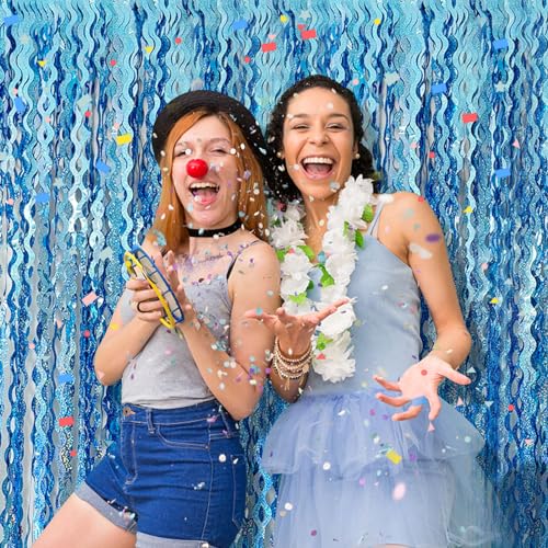 Tinsel Foil Fringe Curtains Wavy Backdrop for Parties Sparkle Metallic Wavy Foil Fringe Backdrop Curtain for Party Decorations Photo Booth Props for Birthday Graduation Wedding - color: Light Blue, size: 5 Pack