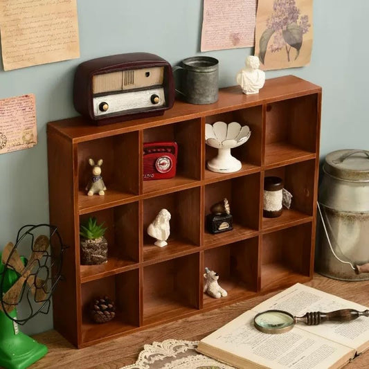 Shadow Box Display Shelf, Wall Mounted Wooden Hanging Display Shelf Floating Shelf Perfect for Little Figurines, Multi-Slot Wall Collection Freestanding Farmhouse Decor Display Case (Brown, 12 Slot) - size: 12 Slot