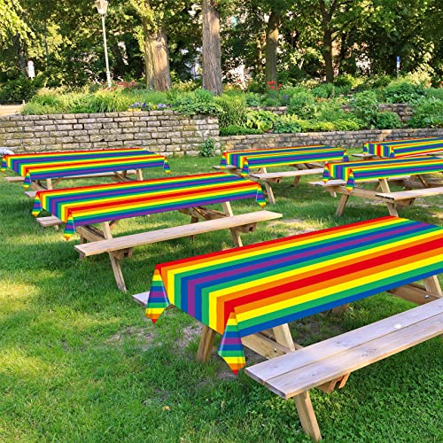Carnival Pride Rainbow Striped Tablecloth Roll - 52 in x 100 in with Slide Cutter - Plastic Table Cloth Roll - Rainbow Party Table Cover for Indoor and Outdoor Family Parties and Celebrations - color: Rainbow