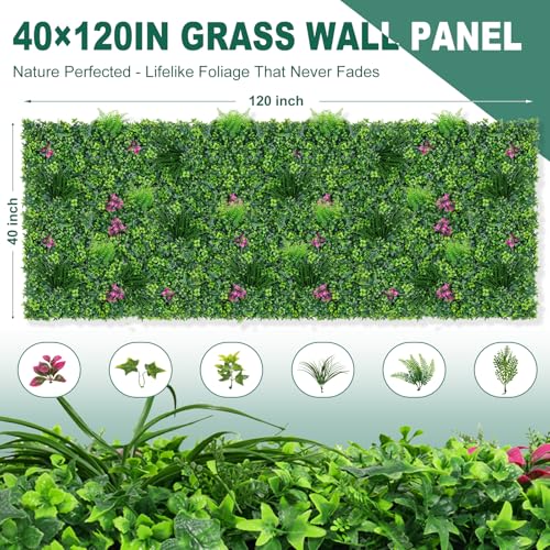 Yangrass Artificial Boxwood Wall Roll, 40"x120" (33.33 sqft) Grass Wall Panels with Mint Plant Leaves, Greenery Backdrop Privacy Screen with UV Protection, Green Grass Wall for Indoor Outdoor Decor - color: Mint Leaves, size: 40x120 in 1pcs