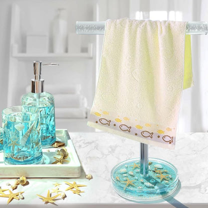 FONMY Jewelry Stand Holder Organizer Acrylic w/Nature Seashell Handmade,Seascape Countertop Jewelry Holder,Gift for Women,Jewlery Tower for Necklace, Earring, Bracelet (Blue)