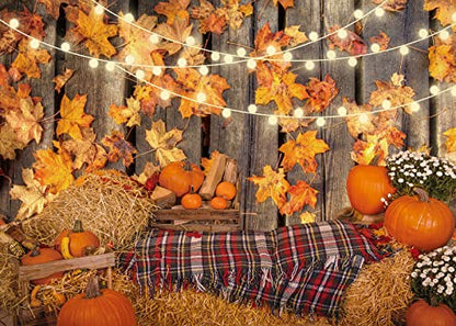 CHAIYA 8x6FT Fall Thanksgiving Photography Backdrop Autumn Maple Leaves Hay Pumpkins Background Thanksgiving Party Supplies Farm Harvest Event Banner Becoration Photo Booth Props CY193