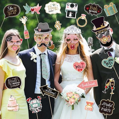 36 PCS Wedding Photo Booth Props Party Supplies Selfie SignsHoliday Picture Decorations Photo Booth Props for Weeding Party Favors Pose Sign Kit Fun for Party