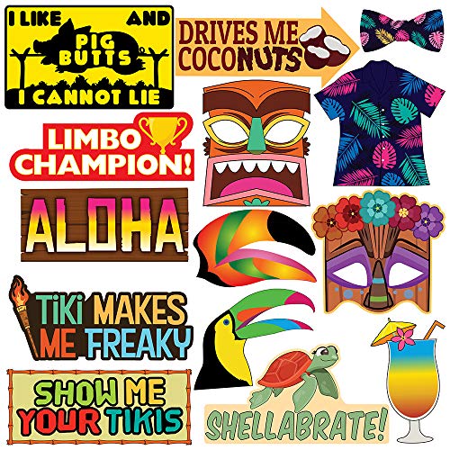 Luau Photo Booth Props - 40 Pieces - Hawaiian Tropical Tiki Party Supplies, Decorations and Gifts