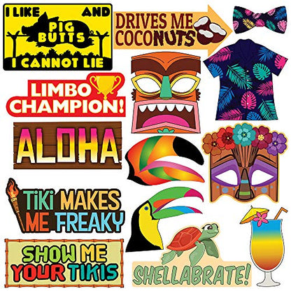 Luau Photo Booth Props - 40 Pieces - Hawaiian Tropical Tiki Party Supplies, Decorations and Gifts