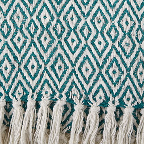 DII Rustic Farmhouse Double Diamond Woven Throw, 50x60, Teal - color: Teal