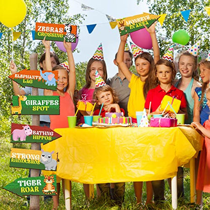 Hooqict 20 Pieces Safari Party Sign for Welcome to Jungle Safari Theme Party Decorations Directional Signs Classroom Wild Animal Birthday Party Decorations Zoo Party Supplies - style: Safari