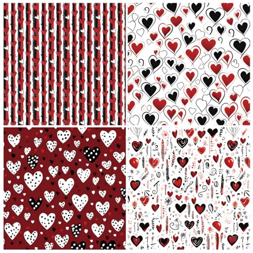 Valentine’s Day Scrapbook Paper 12 x 12 Double Sided Printing Red Black Heart Love Patterned Craft Paper for Card Making Photo Album Wedding Anniversary Party Decorative 24 Sheets - color: Red, Black, White