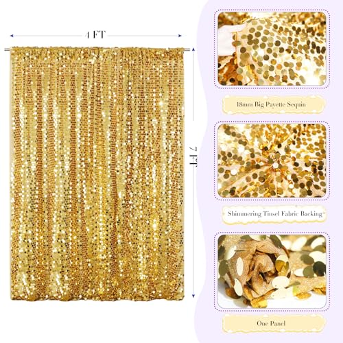 SquarePie Shimmer Wall Backdrop Big Payette Sequin Curtain 4FT x 7FT Gold Background for Party Wedding 1 Panel - color: Gold