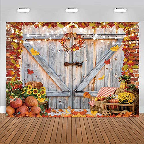 CHAIYA 7x5ft Fall Thanksgiving Backdrop Autumn Pumpkin Harvest Barn Background Maple Leaves Baby Shower Banner Decoration Birthday Party Supplies Photo Booth Prop