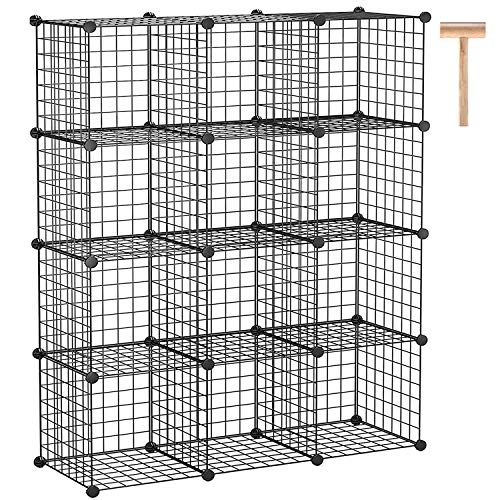 C&AHOME Wire Cube Storage, 12-Cube Storage Organizer Metal, C Grids Storage Bins Shelving, Modular Bookshelf Shelf, Closet Cabinet Ideal for Bedroom, Office 36.6”L x 12.4”W 48.4”H Black - color: Black