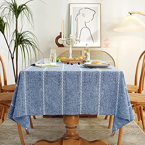 Chassic Rectangle Tablecloth 54 x 72 Inch, Farmhouse Boho Linen Table Cloths, Wrinkle Free & Washable Tablecloths for Small Dining Tables, Summer Kitchen Decor – Hemstitch Blue - color: Hemstitch Blue, size: 72" x 54" (Rectangular)