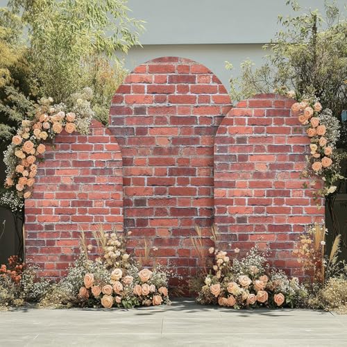 Set of 3 Arch Backdrop Cover Red Brick 7.2ft 6.6ft 6ft Spandex Wrinkle Free Fitted Arch Background Cover Farmhouse Style Top Chiara Arch Cover for Wedding Birthday Party Photography Arch Background - color: Brick, size: 7.2ft 6.6ft 6ft