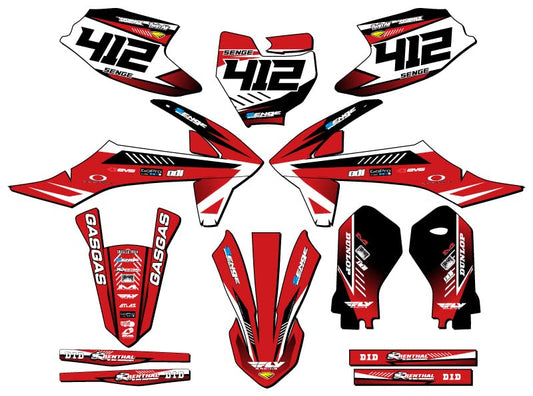 2021-2024 MC-E 3 Surge Red Senge Graphics Complete Kit with Rider I.D. Compatible with GASGAS - color: Red, size: Complete Kit With Rider I.D.