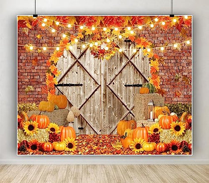 Fall Thanksgiving Backdrops for Photography Pumpkin Barn Door Fall Photo Backdrop LFEEY 10x8ft Maple Autumn Harvest Theme Background Autumn Farm Harvest Event Party Decorations Banner Photo Props