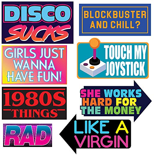Retro 80s Photo Booth Props - 37 Pieces - Funny 1980s Theme Party Supplies, Decorations and Gifts