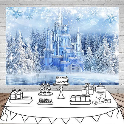 Mocsicka Winter Frozen Wonderland Backdrop Wonderland Party Decorations Crystal Ice Castle Photography Background for Kids Photo Studio Props - size: 10x7ft