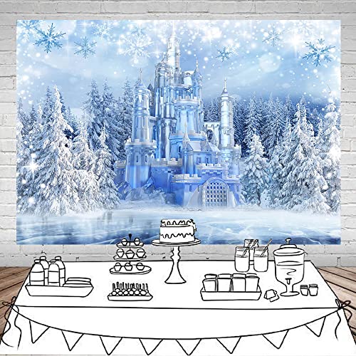 Mocsicka Winter Frozen Wonderland Backdrop Wonderland Party Decorations Crystal Ice Castle Photography Background for Kids Photo Studio Props - size: 10x7ft