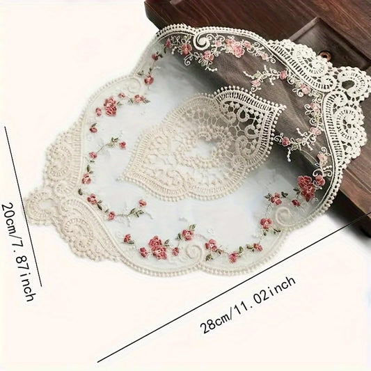1Pcs French Lace Embroidered Table Mat Polyester Vintage Doily Placemat Beige Small Medium Size Decorative Table Cover for Coffee Table Nightstand Coaster Photo Prop Home Decor Accessories (Small)