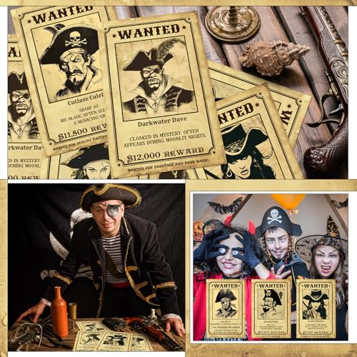 Marspark 12 Pcs Pirate Wanted Sign Cutouts for Pirate Decor 8x12 Inch Wanted Paper Poster with Glue 12 Different Design Party Photo Prop for Golden Age of Piracy Cosplay Historical Reenactment - style: Pirate Wanted