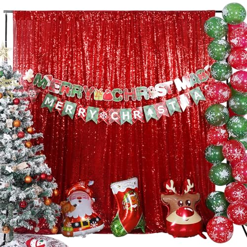 Poise3EHome 6FT x 8FT Red Sequin Photography Backdrop Curtain for Christmas Party Decoration - color: Red, size: 6x8 ft
