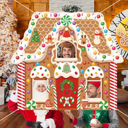Panelee Christmas Gingerbread House Photo Booth Props Gingerbread Man Backdrop Door Banner Decorations Fabric Background for Xmas Winter Holiday Indoor Outdoor Party Photo Decor - style: Classic