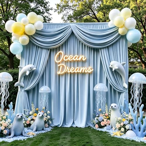 Gallety Baby Blue Backdrop Curtain for Wedding, Photo Backdrop Curtain for Bridal Shower Decorations - 10FT x 10FT Stage Curtains for Graduation Dances,Birthday Party,Baby Themed Celebration - color: Baby Blue, size: W5' x H10'(2 panels)