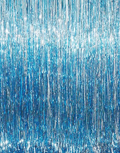 GOER 3.2 ft x 8.2 ft Metallic Tinsel Foil Fringe Curtains Party Photo Backdrop Party Streamers for Birthday,Graduation,New Year Eve Decorations Wedding Decor (Light Blue,1 Pack) - color: Light Blue, size: 1 Pack