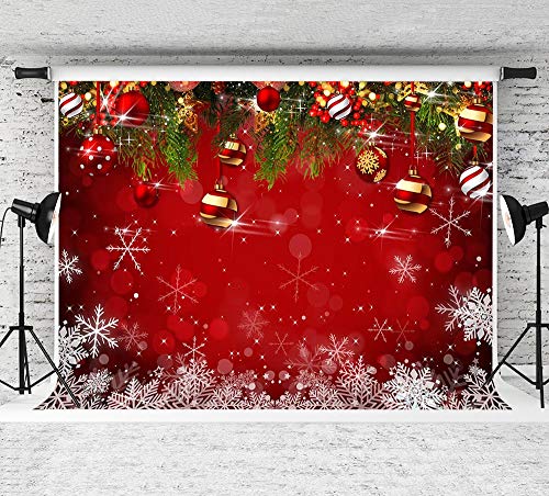 7x5ft Snowflake Christmas Photography Backdrop for Winter New Year Eve Family Party Birthday Glitter Bokeh Sparkle Red Xmas Background Newborn Baby Shower Decoration Photo Booth Props