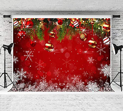 7x5ft Snowflake Christmas Photography Backdrop for Winter New Year Eve Family Party Birthday Glitter Bokeh Sparkle Red Xmas Background Newborn Baby Shower Decoration Photo Booth Props