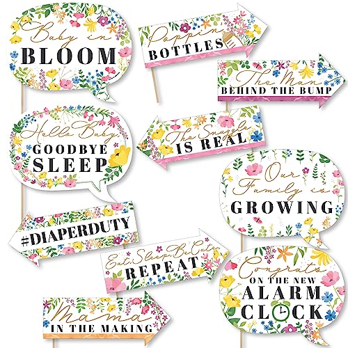 Big Dot of Happiness Funny Wildflowers Baby - Boho Floral Baby Shower Photo Booth Props Kit - 10 Piece - color: Wildflower