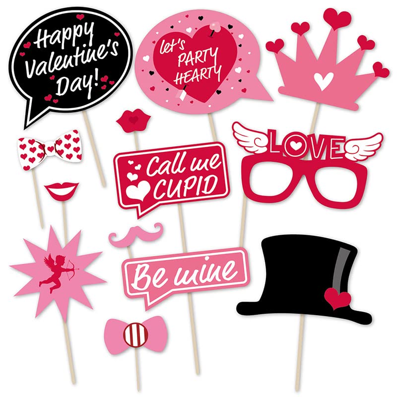 Valentine's Day Photo Booth Props Happy Lovers Selfie Photobooth Props, Valentine Creative Funny Backdrop Decorations Supplies Wedding Party Games Selfie Posing Signs DIY Craft 25 Pcs/Set
