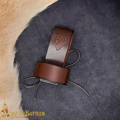 Lord of Battles Medieval Genuine Leather Axe Frog | Axe Holster with Belt Loop | Waist Holder for Axes, Tools - color: Celtic - Brown
