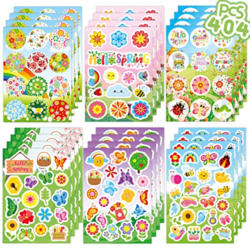 Joy Bang 404PCS Spring Stickers for Kids, 24 Sheets Garden Stickers Flower Stickers Nature Stickers Spring Stickers Crafts for School Classroom Teachers Childrens Spring Party Favors Supplies Gifts - style: Spring