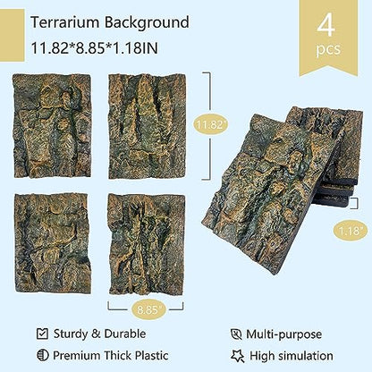 4pcs Rock Terrarium Background,3D Reptile Tank Background Board,Amphibian Stereo Backdrop Wall,Lizard Snake Gecko Spider Chameleon Turtle Fish pet silo Background Decorative Panel - color: yellow
