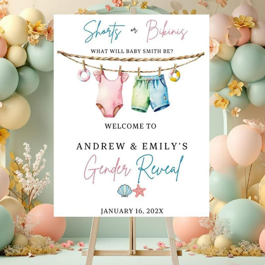 Personalized Gender Reveal Welcome Sign Custom Baby Shower Party Decor Custom He or She Pink Blue Announcement Poster Indoor Outdoor Banner Newborn Reveal Decoration Baby Arrival Event Supplies Gift - color: 7