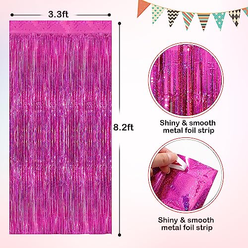 Hot Pink Metallic Tinsel Foil Fringe Curtains, 2 Pack 3.3x8.3 Feet Party Streamer for Birthday Party Decorations, Halloween Decor, Foil Curtain Backdrop for Bachelorette Party - color: Hot Pink, size: 2 Pack