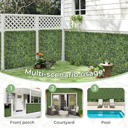 Artificial Boxwood Backdrop Roll: 80"x120" (67 sqft) UV-Anti Greenery Faux Grass Hedge for Indoor Outdoor Green Wall Decor, Patio Privacy Screen, Garden Fence Covering - size: 80"x120"