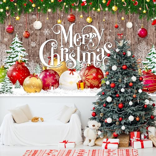 Irenare Christmas Backdrop Merry Christmas Banner Party Decoration Xmas Photography Background Photo Props for Winter Holiday New Year Eve Family Party Decoration Supplies(Large Xmas Ball) - style: Large Xmas Ball