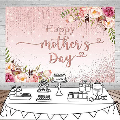 Mocsicka Happy Mother's Day Backdrop Floral Golden Dots Mothers Day Birthday Photography Background for Women Vinyl Thanks Mother's Day Photo Booth Props (8x6ft) - size: 8x6ft