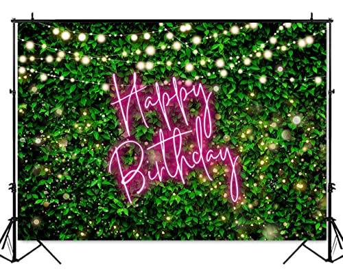 Mocsicka Green Leaves Happy Birthday Backdrop Jungle Safari Party Backdrops Birthday Decorations Nature Green Rustic Lawn Leaves Photography Background Photo Studio Props (Pink, 8x6ft(96x72 inch)) - color: Pink, size: 8x6ft(96x72 inch)