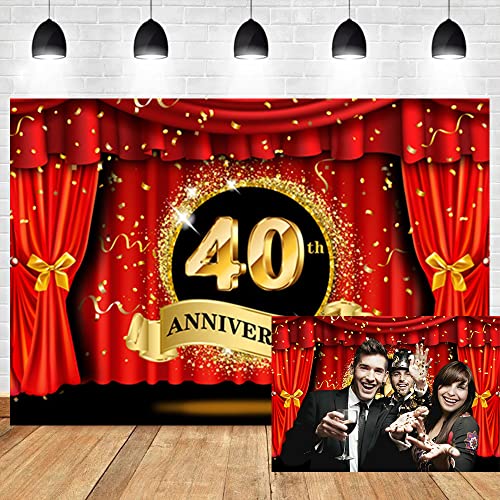 5x3ft Happy 40th Anniversary Backdrop Luxury Stage Red Curtain Glitter Golden Spots Photography Background Lover Couple Marriage Wedding Anniversary Celebration Party Vinyl Studio Props - color: 40th, size: 5x3ft