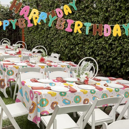 Gatherfun Donut Party Supplies: 2-Pack Donut Birthday Party Decorations,Disposable Plastic Tablecloth, Ideal Table Cover for Two Sweet Birthday, Baby Shower & Themed Parties, 54 x 108 Inch - style: Donut